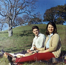 Bill & Judy in the Stanford Hills (picture taken by John Rhodes — after a crab dinner without napkins)