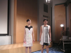 Many dresses had attached (playable?) piano keyboards